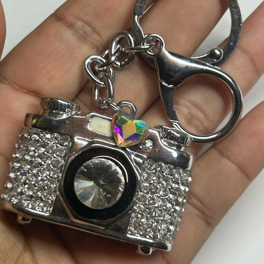 Silver and Black Camera Keychain and bag charm